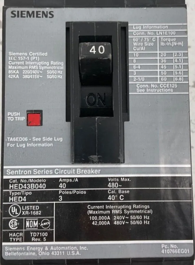 Автоматический выключатель Siemens HED43B040 Circuit Breaker Sentron Series HED4