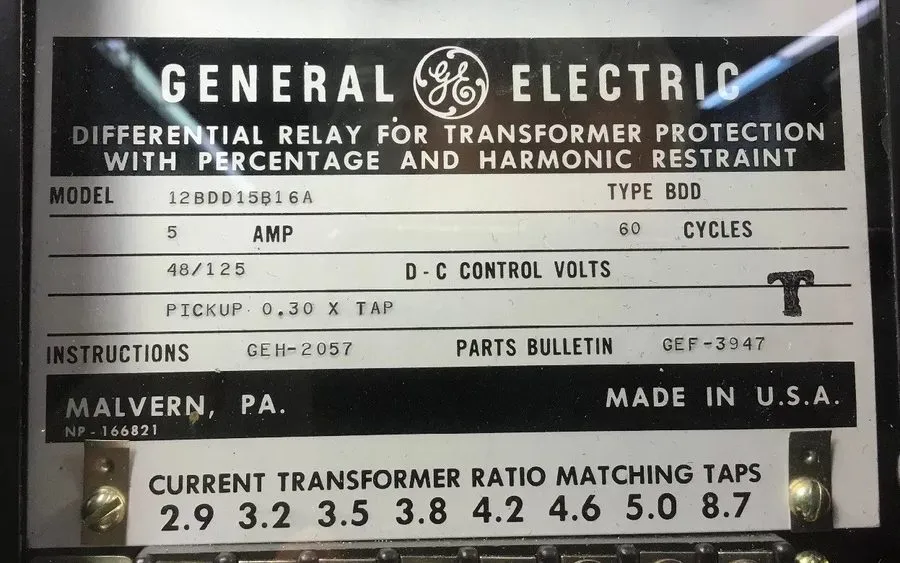 Реле защиты Ge 12BDD15B16A Type Bdd Transformer Protection Differential Relay 48