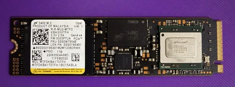 SSD-накопитель Micron Technology 1TB M.2 NVMe MTFDHBA1T0TDV Internal SSD 100% He