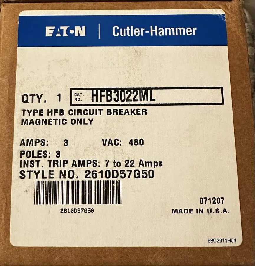 Автоматический выключатель EATON CUTLER-HAMMER, HFB3022ML CIRCUIT BREAKER 3AMP 4 — фото лота 1