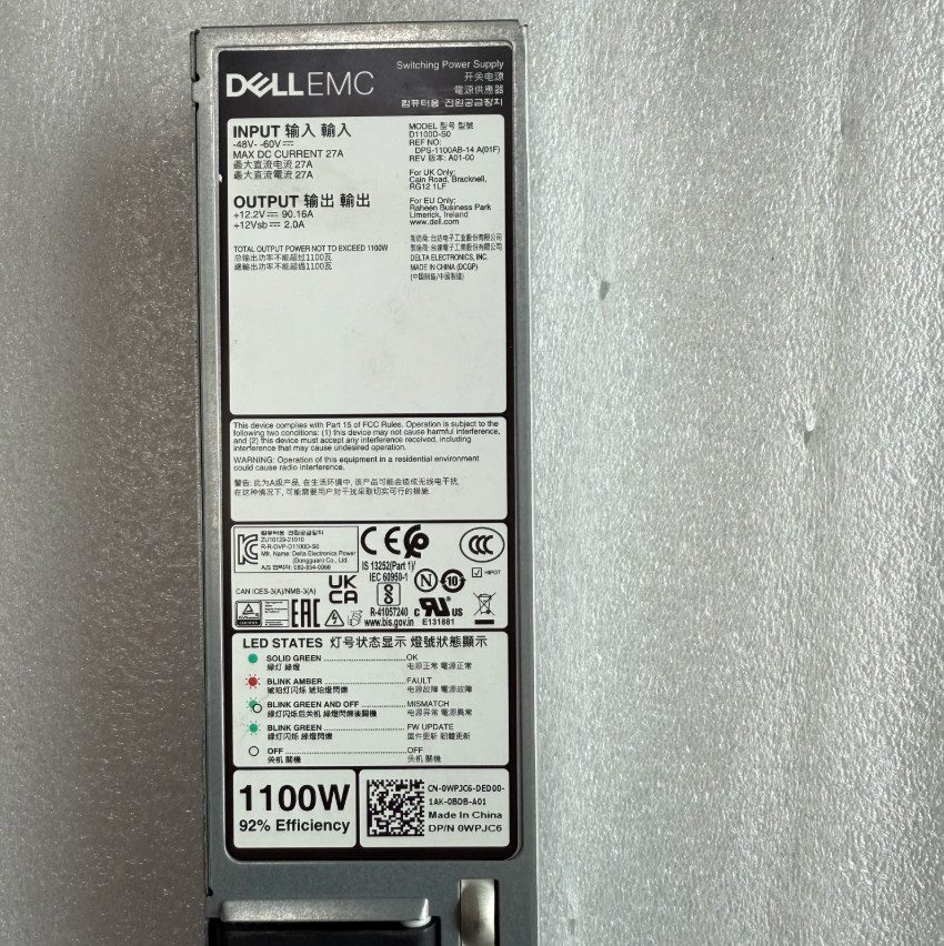 Блок питания J9N6W FR0KX WPJC6 1100W DC Server Power Supply Dell 15G R550 R650 R