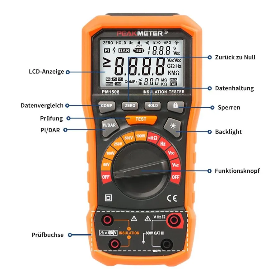 Тестер Megohmmeter, Insulation Resistance Tester, 50V1000V Up to 100GΩ — фото лота 2