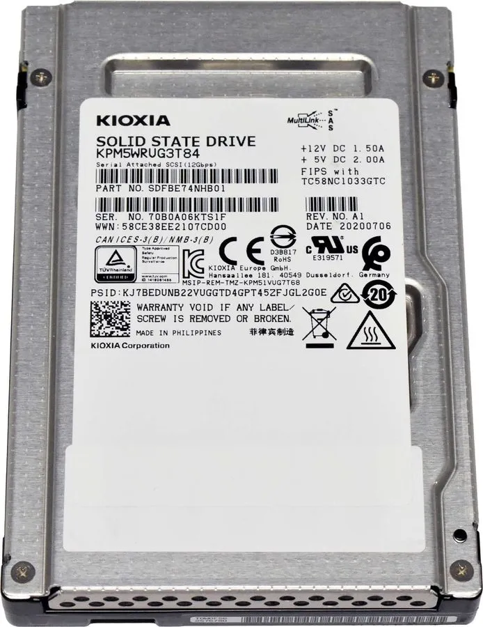 SSD-накопитель Dell FV3JW KIOXIA Toshiba KPM5WRUG3T84 3.84TB 2.5" 12Gb RI SED FI — фото лота 2