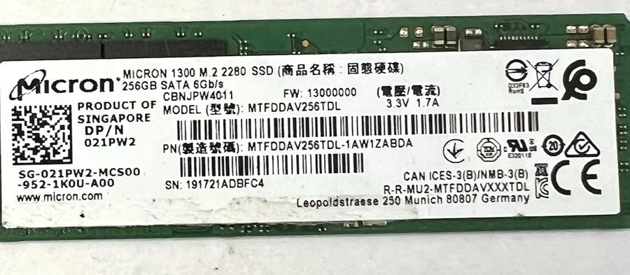 SSD-накопитель Micron 1300 256GB M.2 2280 SATA SSD MTFDDAV256TDL HP Internal Dri