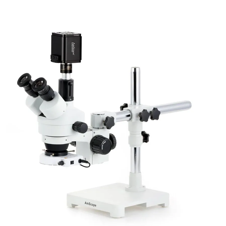Микроскоп AmScope 7X-90X Trinocular Stereo Boom LED Microscope+8MP HDMI/WiFi/LAN — фото лота 1