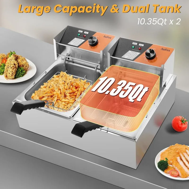 Фритюрница Commercial Deep Fryer 20.7Qt/20L Dual Tank Deep Fryers with Baskets 0