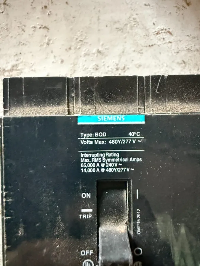Автоматический выключатель SIMENS BQD BQD320 3 POLE 20 AMP 480V GRAY CIRCUIT BRE
