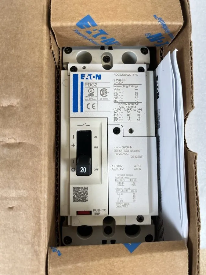 Автоматический выключатель Eaton PDG22G0020TFFL 2 Pole 20 Amp 600 Volt 35kA@480V — фото лота 1