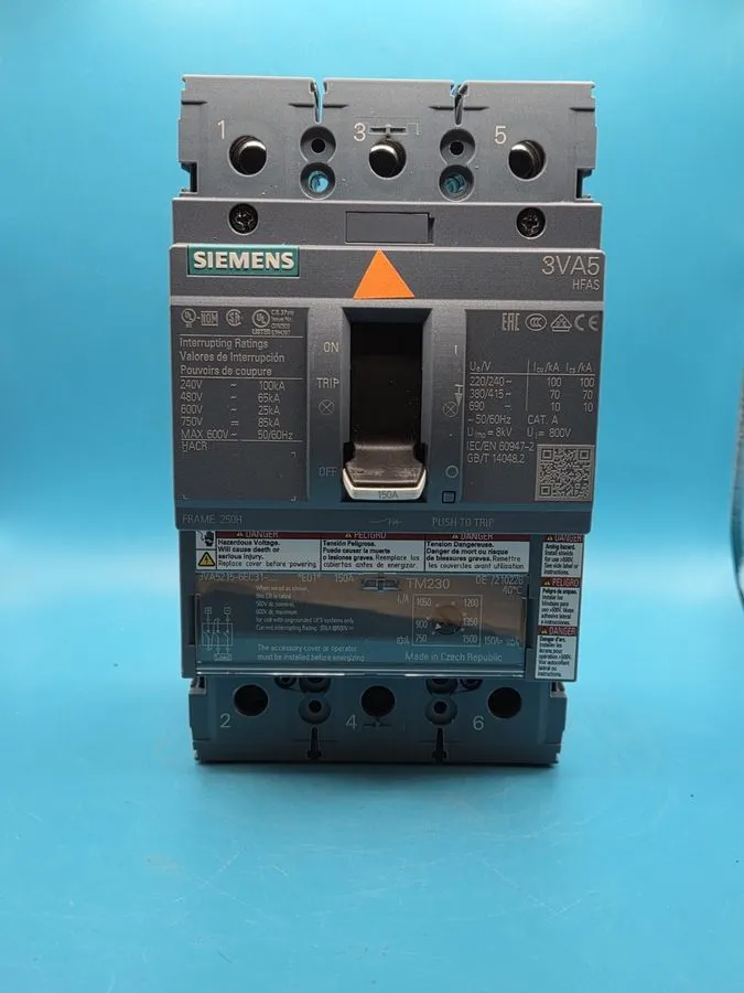 Автоматический выключатель SIEMENS 3VA5215-6EC31-0AA0 3 Pole 150 Amp Circuit Bre — фото лота 1