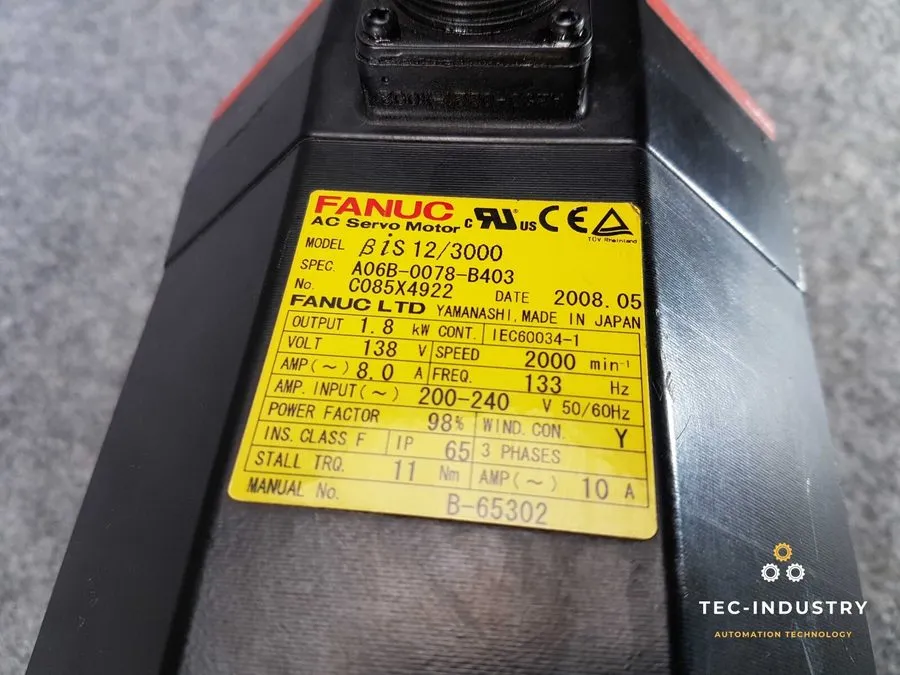 Серводвигатель Fanuc AC Servo Motor βiS 12/3000 A06B-0078-B403