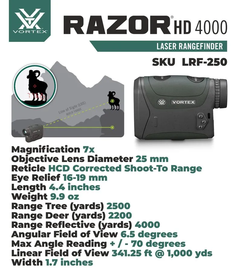 Оптико-электронная система Vortex Optics Razor HD 4000 Laser Rangefinder LRF-250 — фото лота 2