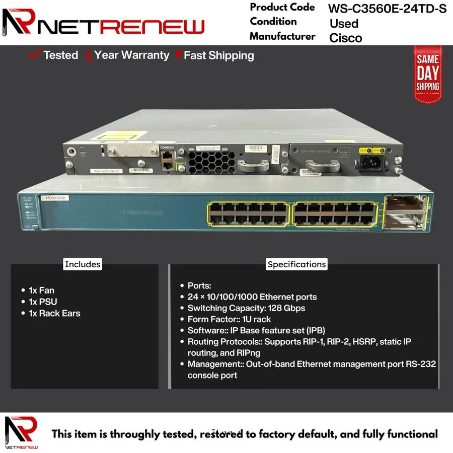 Коммутатор CISCO WS-C3560E-24TD-S 24 Port GE 2x 10GE (X2) IPB Image Switch