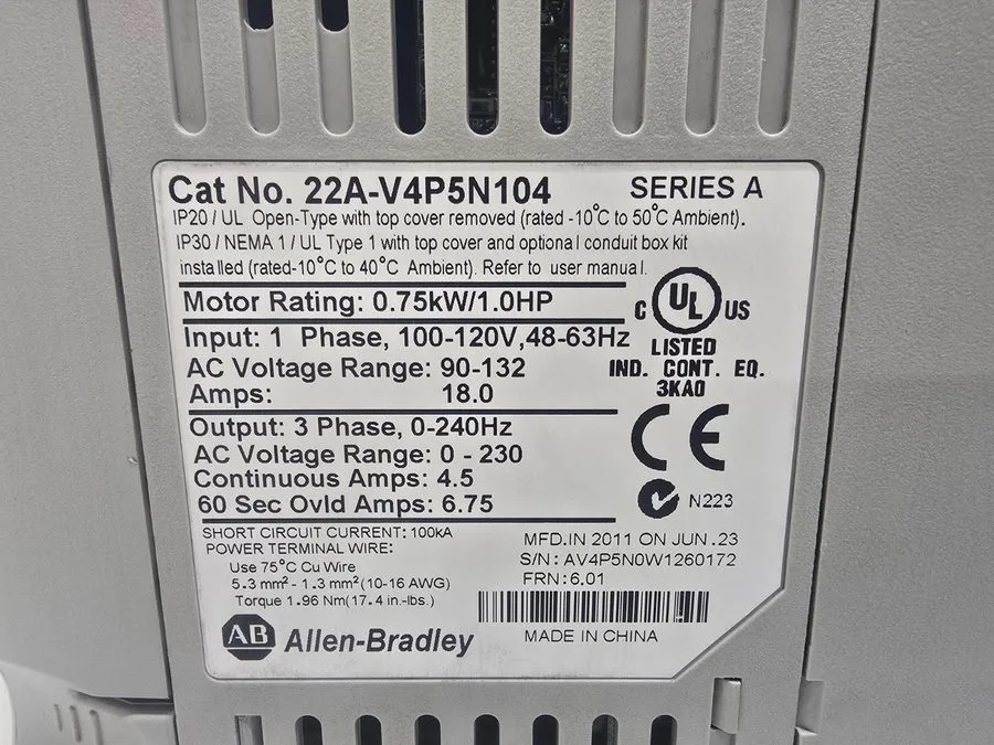 Частотный преобразователь Allen-Bradley PowerFlex 22A-V4P5N104 3-Phase Variable