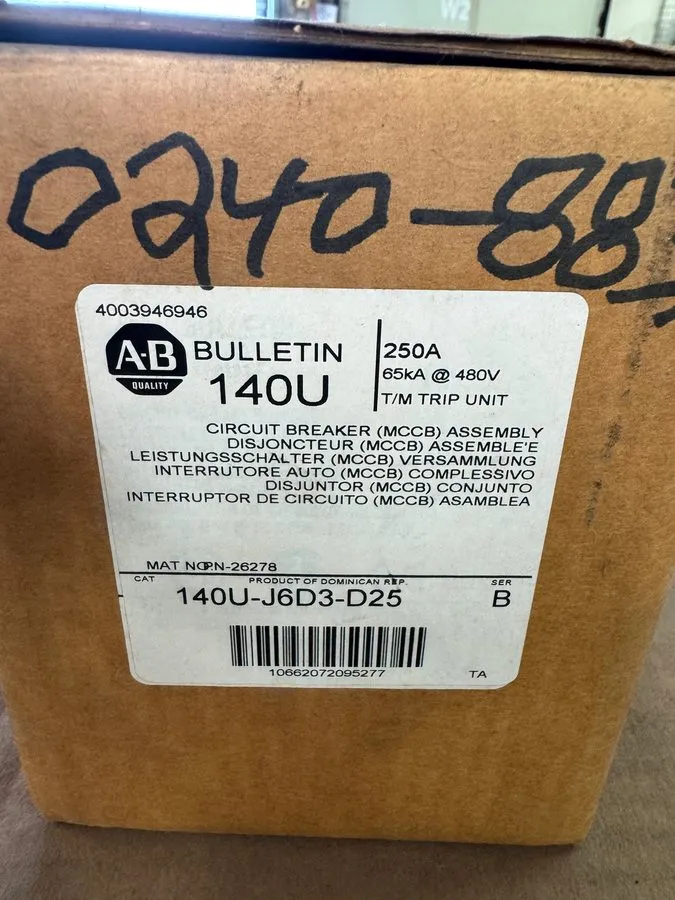 Автоматический выключатель Allen-Bradley Molded Case Circuit Breaker 140U-J6D3-D — фото лота 1