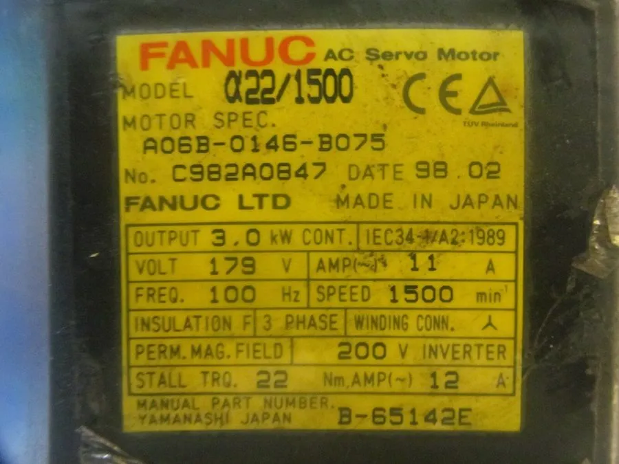 Серводвигатель Fanuc A06B-0146-B075 Ac Servo Motor A22/1500 3.0Kw