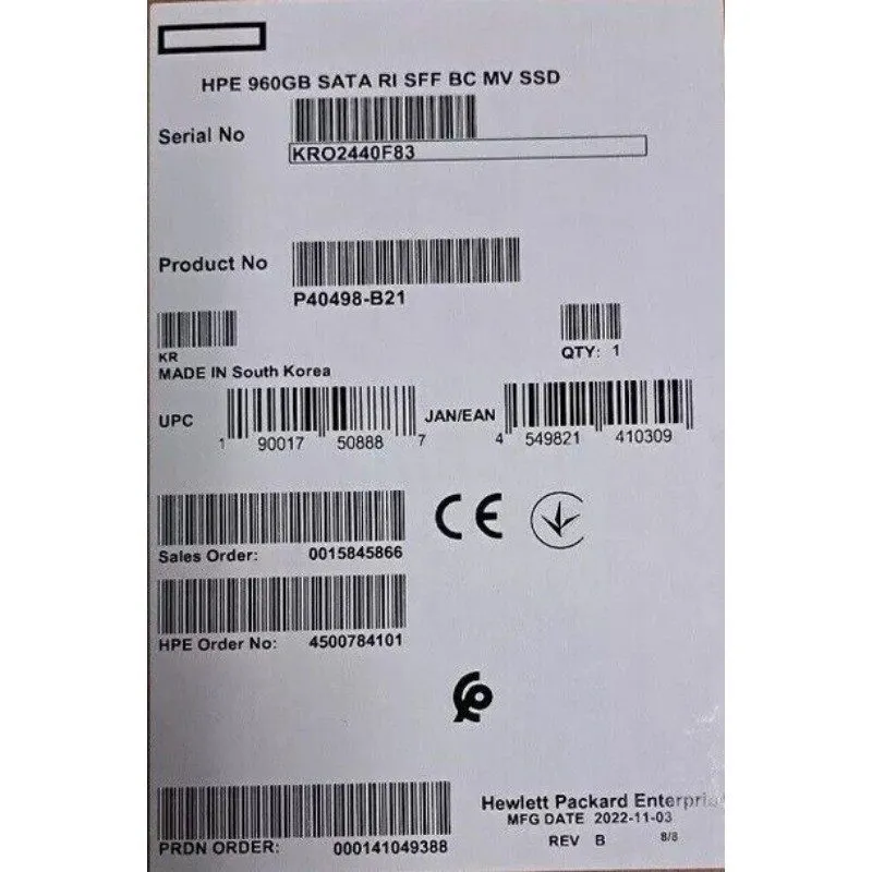SSD-накопитель HPE P41523-001 P40498-B21 960GB 2.5"6G SATA SSD Gen10 Plus V2 Sol