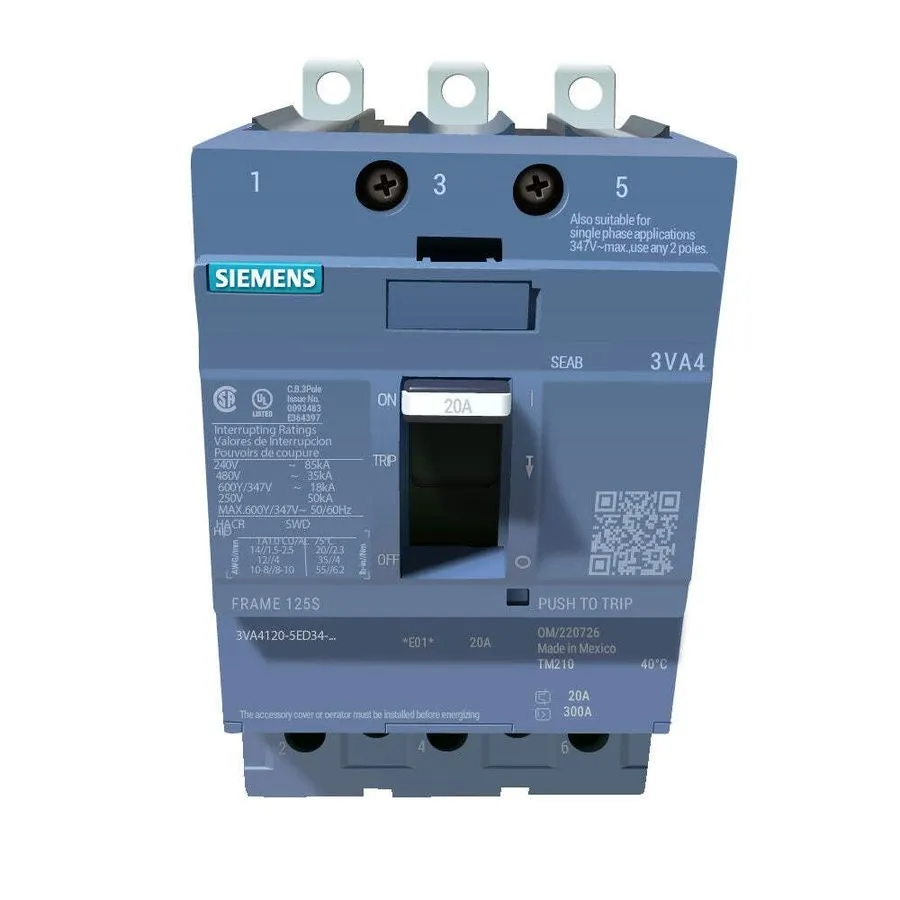 Автоматический выключатель SIEMENS 3VA4120-5ED34-0AA0 ,CIRCUIT BREAKER, 3P/20A /