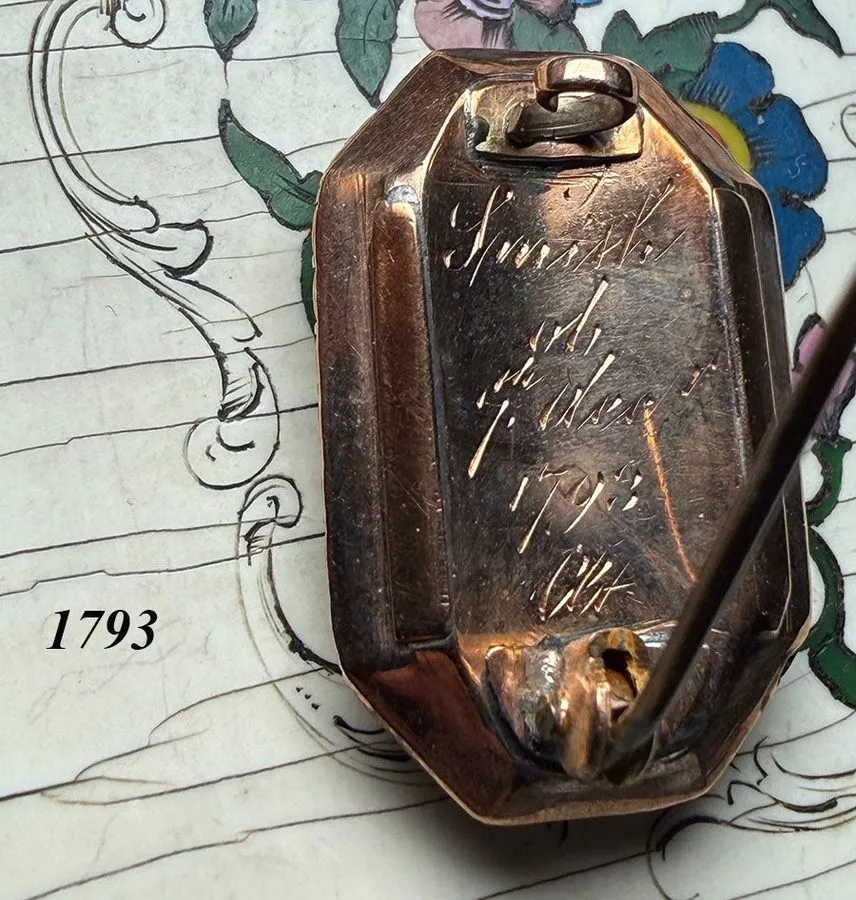 Лабораторный прибор RARE c.1793 Engraved Mourning Pin, Brooch in 10k Gold w Seed — фото лота 1
