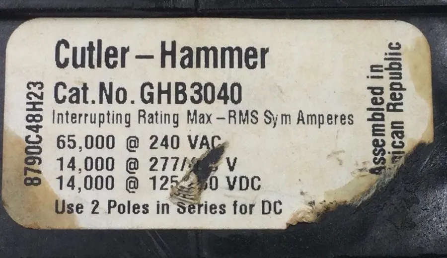Автоматический выключатель Eaton GHB3040 40 Amp 3 Pole 277/480V GHB Bolt on Circ