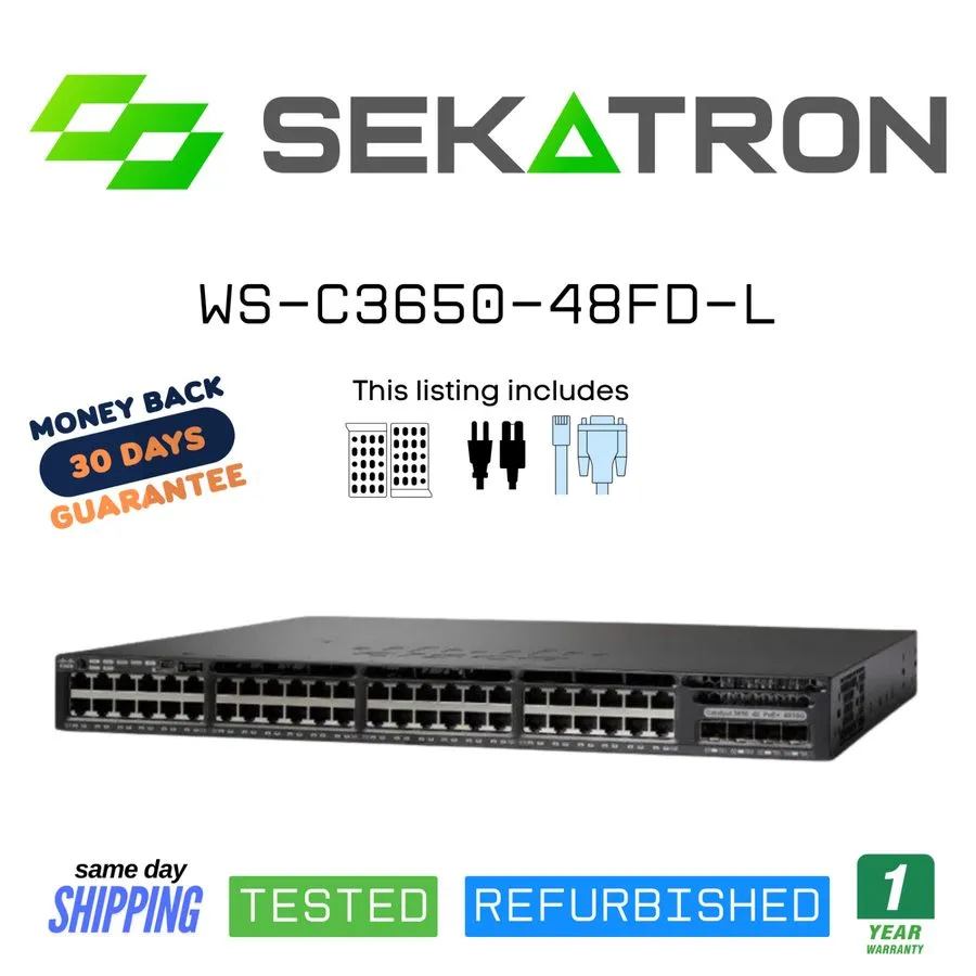 Коммутатор Cisco WS-C3650-48FD-L V03 48-Port PoE+ Gigabit Ethernet Switch 2x 10G