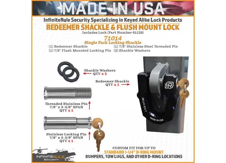 Такелажная скоба InfiniteRule 71014-BX Single Aluminum D-Ring Shackle W/Locking  — фото лота 1
