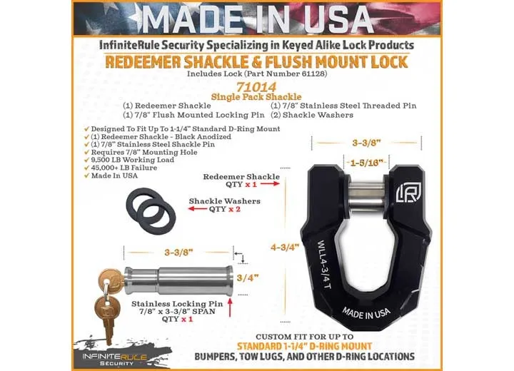 Такелажная скоба InfiniteRule 71014-BX Single Aluminum D-Ring Shackle W/Locking  — фото лота 2