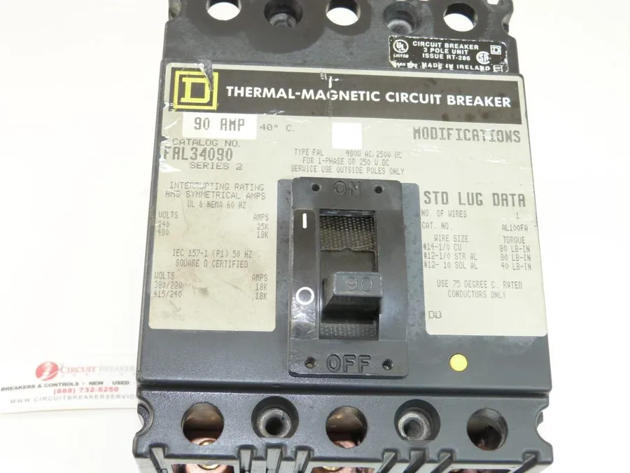 Автоматический выключатель Square D FAL34090 3 Pole 90A 480V FAL Circuit Breaker