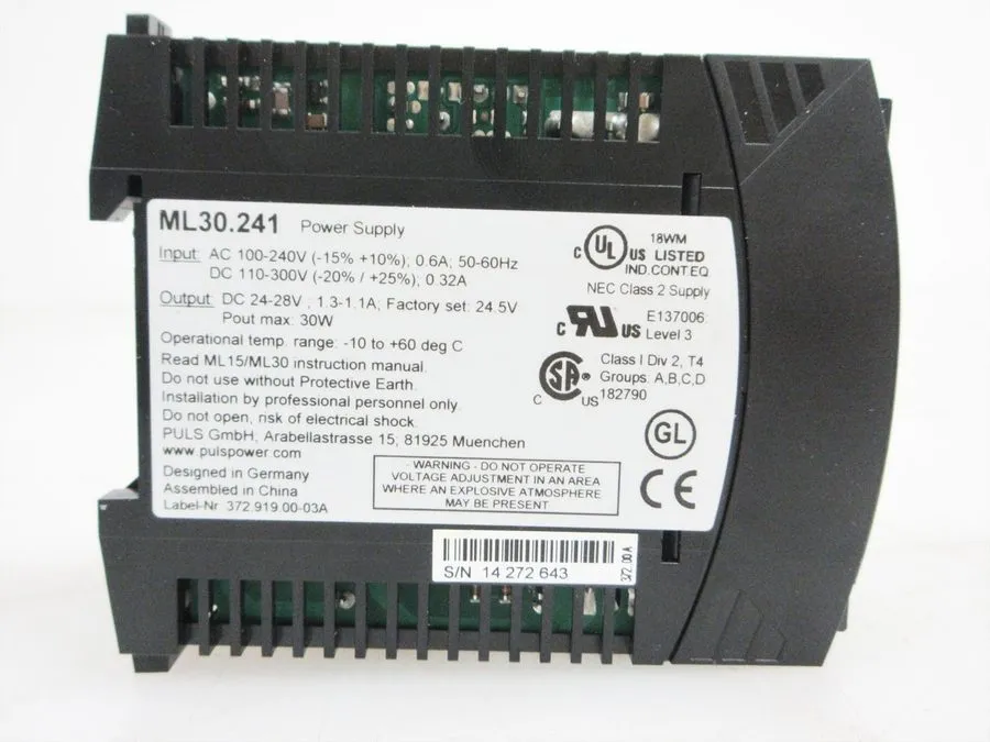Блок питания PULS ML30.241 DC Power Supply IN 100-240Vac OUT 24-28Vdc 30W 1.3A D