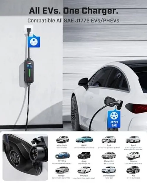 Аккумулятор 2026 Upgraded Level 1&2 Portable EV Charger, 8-16Amp Adjustable Curr