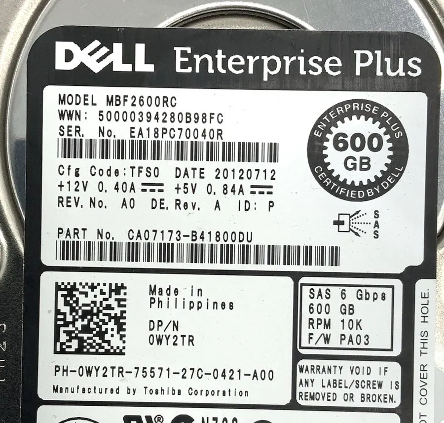 Жёсткий диск TOSHIBA MBF2600RC 600GB 10K 6G SFF 2.5'' SAS HDD HARD DRIVE