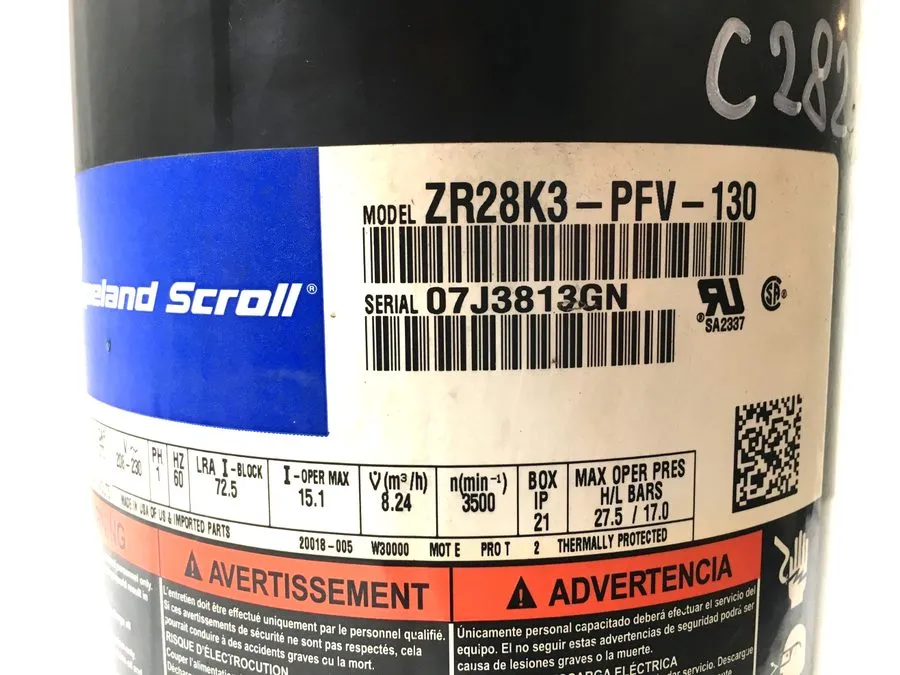 Компрессор Copeland 2.5 ton Scroll AC Compressor ZR28K3-PFV-130 1PH R-22 #C282 — фото лота 1