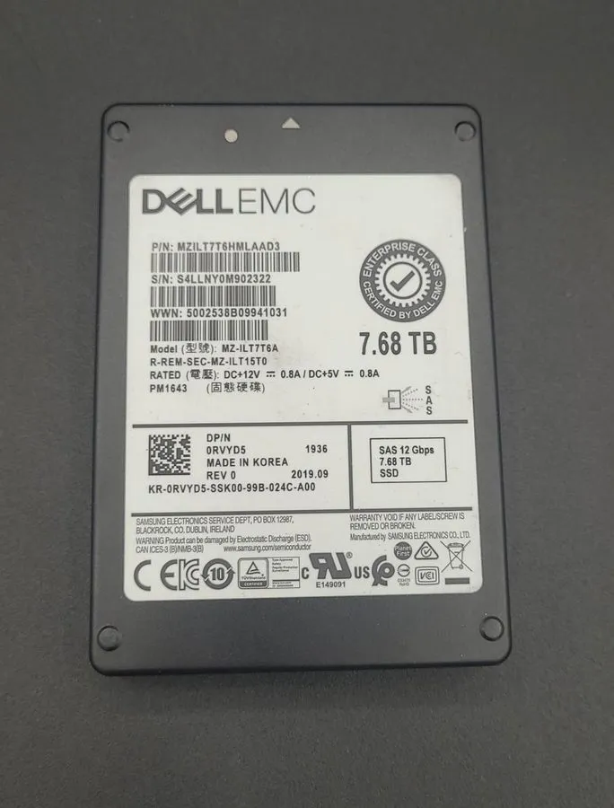 SSD-накопитель Dell RVYD5 7.68TB 12G SAS RI Intensive 2.5" SFF Enterprise SSD MZ