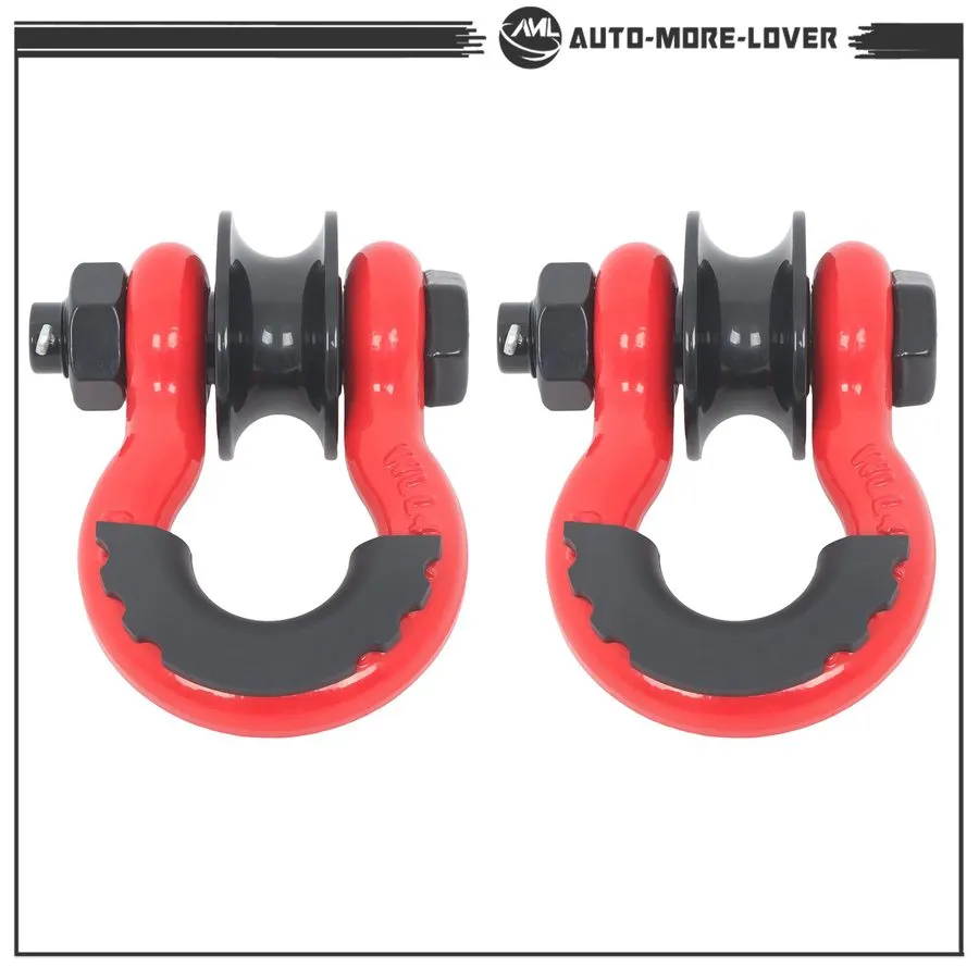 Такелажная скоба Pair Of Red 3/4" D Shackle Snatch Blocks With Pulley 22000LB Br — фото лота 2