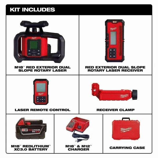 Нивелир Milwaukee Tool 3704-21 M18 Red Exterior Dual Slope Rotary Laser Level Ki