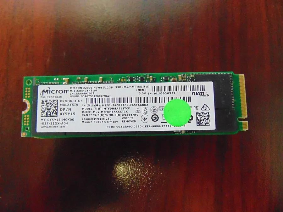 SSD-накопитель Micron 512Gb SSD M.2 2280 NVMe Gen3 x4 Solid State Drive MTFDHBA5