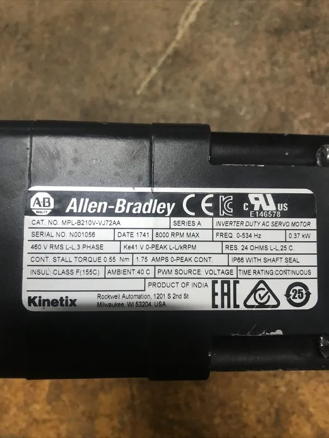 Серводвигатель Allen Bradley MPL-B210V-VJ72AA Servo Motor 460v, 8000 RPM