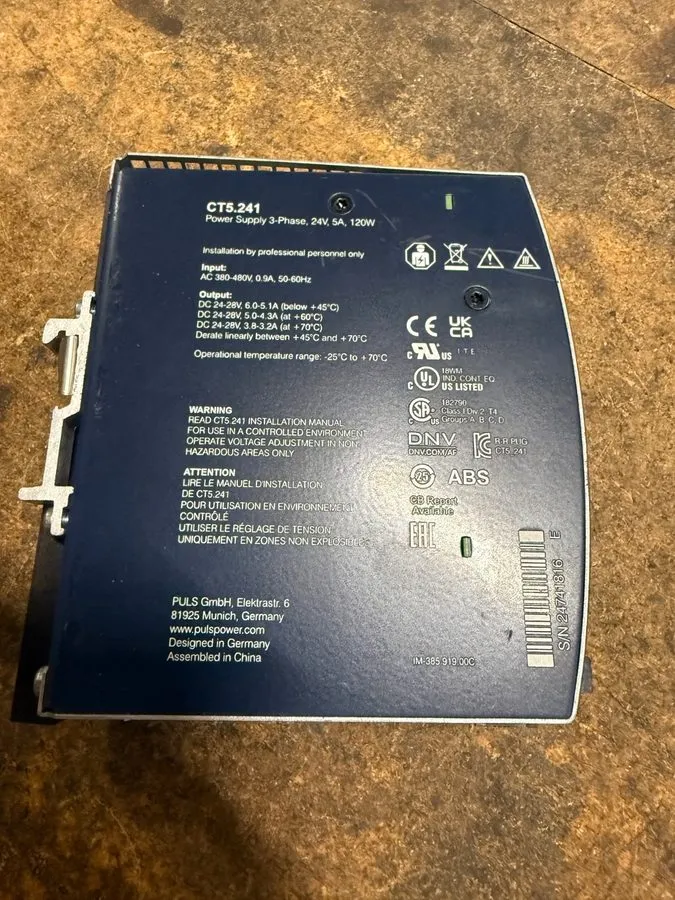 Блок питания PULS DIMENSION CT5.241 3-Phase DIN Rail Power Supply 24VDC 5A 120W