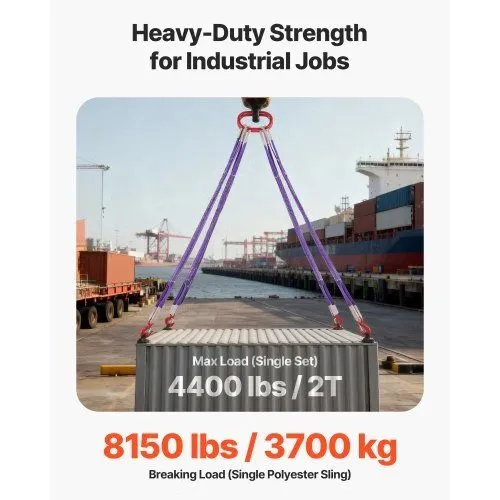 Таль Lifting Sling Straps, Two-Leg Polyester Bridle Sling with Hooks, 4400LB Cap