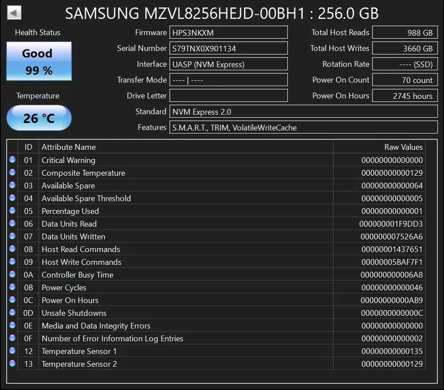 SSD-накопитель SAMSUNG PM9B1 256GB Gen4x4 PCIe NVMe M.2 2280 SSD