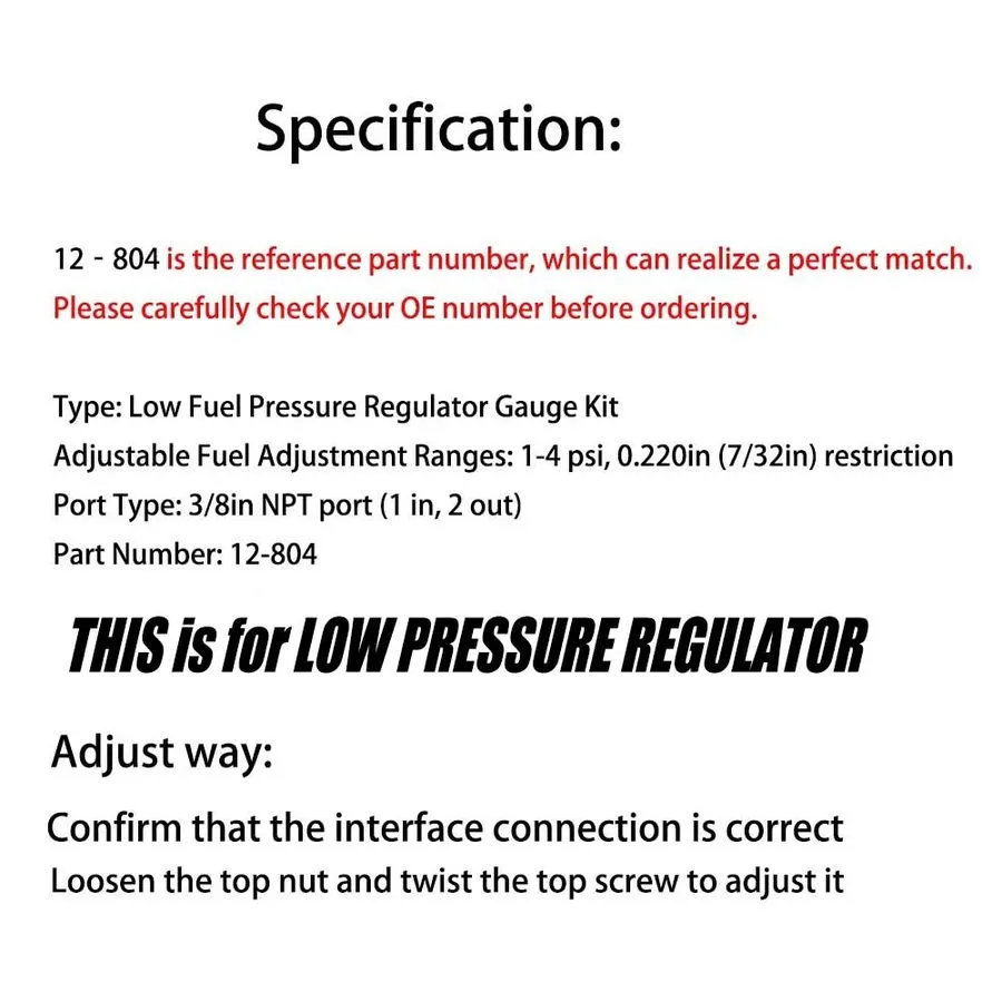 Трубопроводная арматура 12-804 Adjustable Low Fuel Pressure Regulator Kit 1-4 PS — фото лота 2