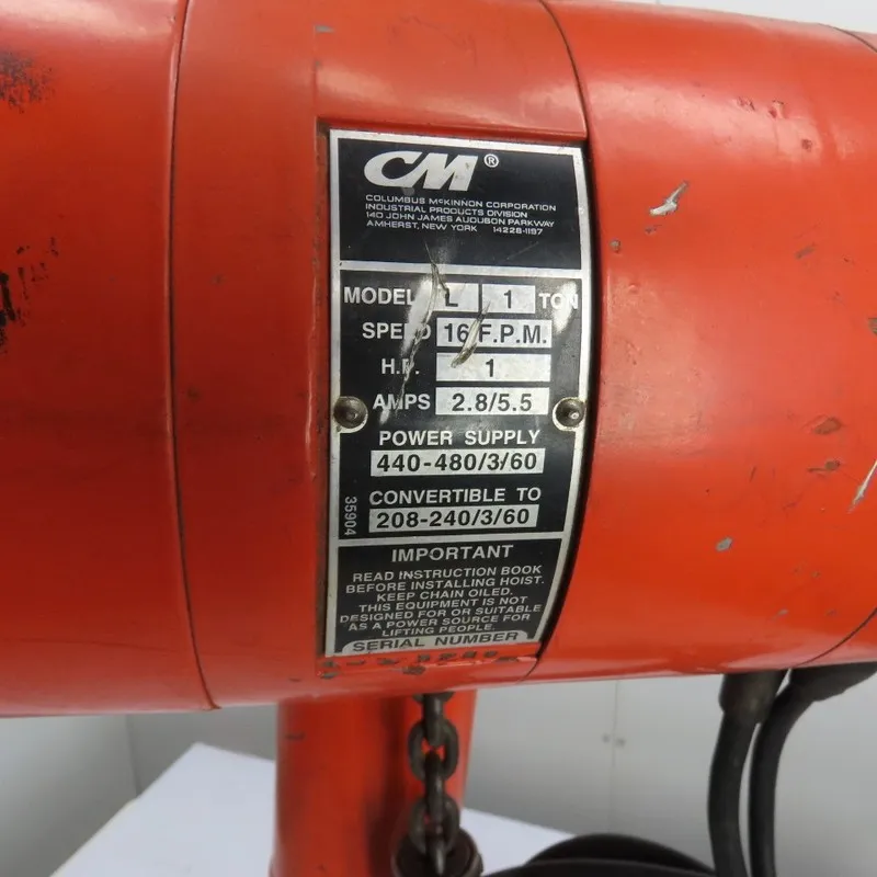 Таль Dayton 3YE18 1 Ton 2000Lb Electric Chain Hoist 20' Lift 16Fpm 460V 3Ph Trol