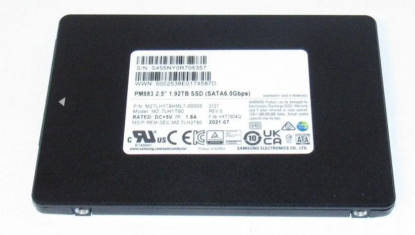Samsung PM883 1.92TB SATA 6G 2.5" SSD. SATA Enterprise Class 98% Health