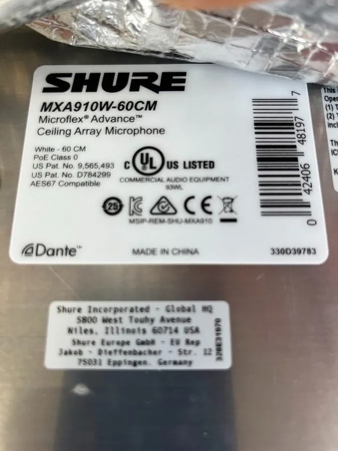 Микрофон Shure MXA910W-60CM Microflex Advance Ceiling Array Microphone — фото лота 1