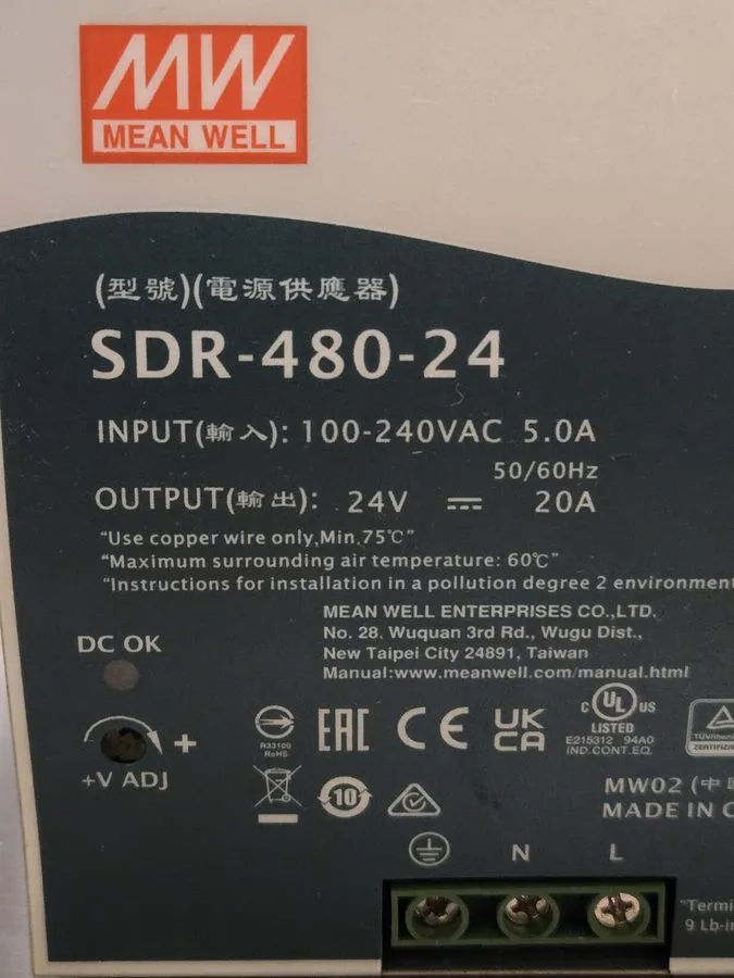 Блок питания MEAN WELL SDR-480-24 DIN Rail Power Supply 24V 20A 480W 100-240VAC — фото лота 2