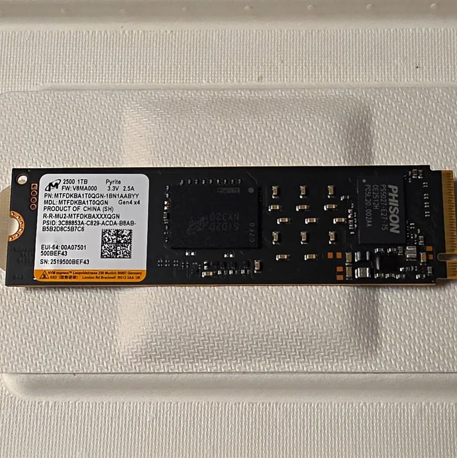 SSD-накопитель Micron 2500 1TB M.2 NVMe PCIe Gen4 x4 Internal SSD MTFDKBA1T0QGN