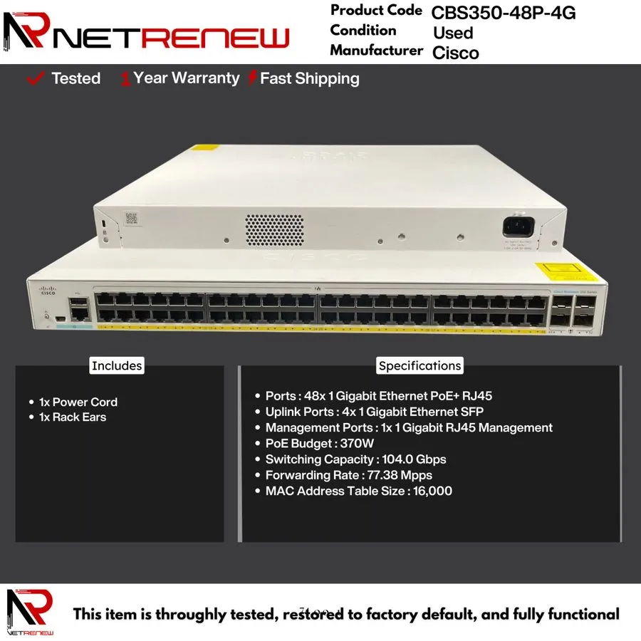 Коммутатор Cisco CBS350-48P-4G 48-Port Gigabit PoE+ Managed Switch 370W 4x SFP
