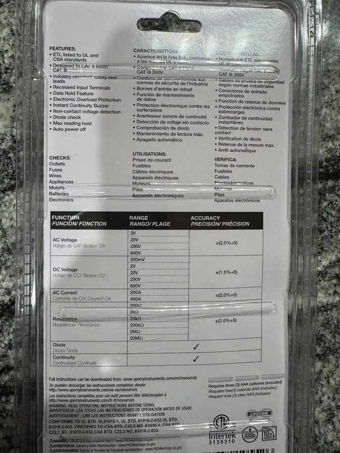 Тестер Gardner Bender Sperry 600V AC Digital Clamp Meter DSA500AR Gardner Bender — фото лота 1