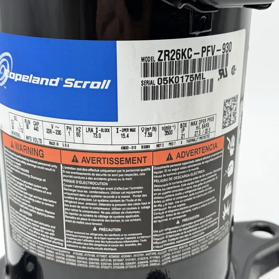 Компрессор Copeland Compressor ZR26KC-PFV-930 / ZR26KA-PFV-130 / ZR26K3-PFV — фото лота 1