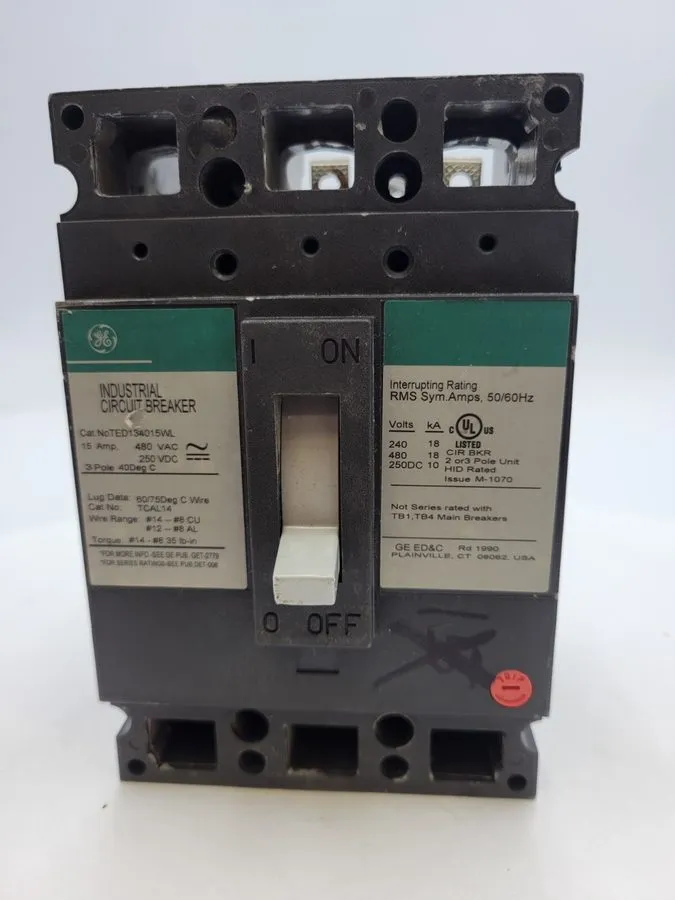 Автоматический выключатель GE TED134015WL 15A 3-Pole 480V AC E-Frame Circuit Bre — фото лота 2