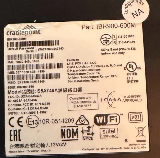 Маршрутизатор Cradlepoint IBR900 Series Router IBR900-600M, MPN MA3-0900600M-N (
